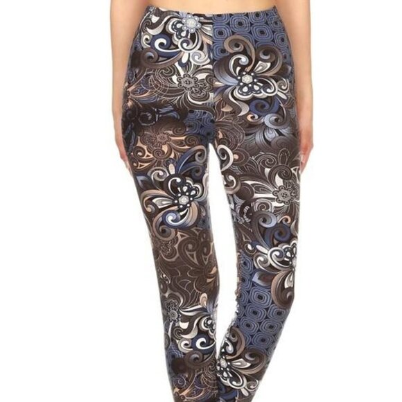 Blue & Black Paisley Print Full Length Leggings Size 12-20 NWT - Picture 4 of 8